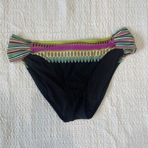 Trina Turk Bikini Bottom Size 12 Black Classic Multi Color Band Hip Hugger Sides